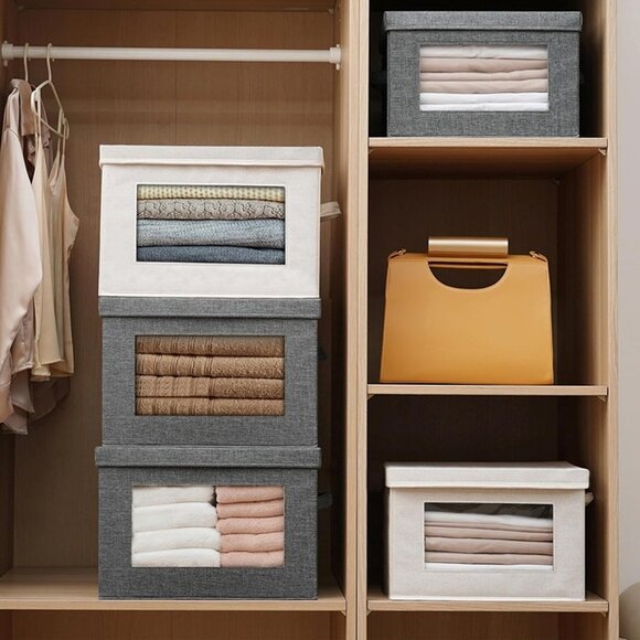 NEW 3 Pack Storage Bins with Lids, Fabric Foldable Storage Bins with Soft Cord - Picture 5 of 8